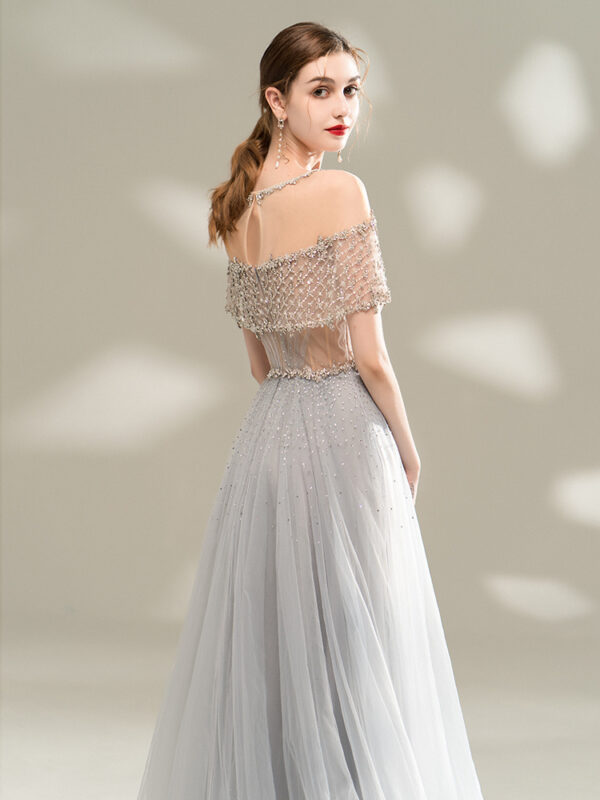 Ladies Evening Dress Gray Long Banquet Temperament