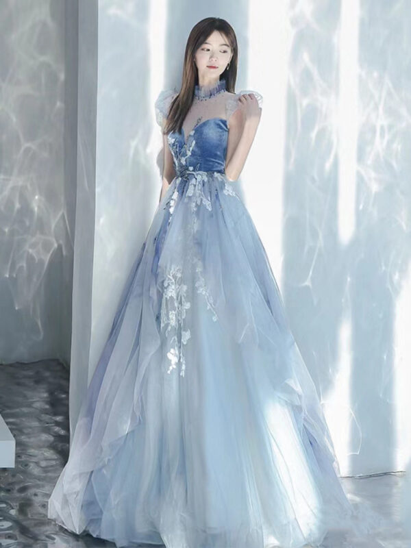 Blue Evening Dress Elegant Socialite