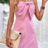 Women's Solid Color Strappy Bow Evening Dress
