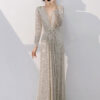 Silver Banquet Evening Dress Long Sleeve Slim-fit Light Luxury Sequins