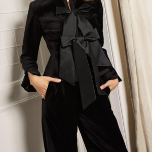 Black Velvet Bow Jacket & Wide-leg Pants Suit