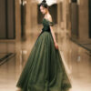 Banquet Evening Dress New Green Off-shoulder