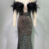 Luxury Feather Rhinestone V-neck Tube Top Sequins Dress