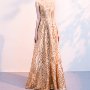 Elegant Long Golden Evening Dress Banquet