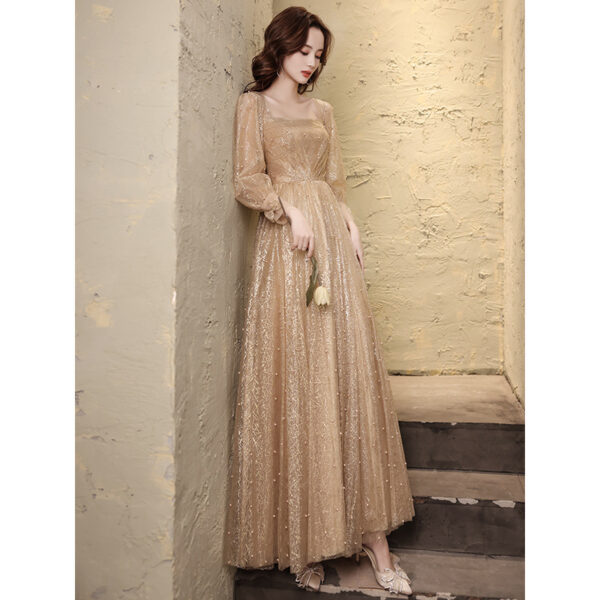 Women's Banquet Temperament Long Golden Evening Dress