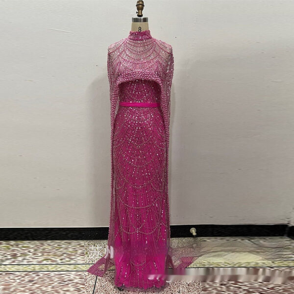 Pearl Embroidery Material Evening Party Dress