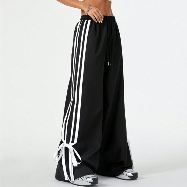 Three Bars Drawstring Cuffed Straight Casual Extended Sports Trousers