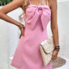 Women's Solid Color Strappy Bow Evening Dress
