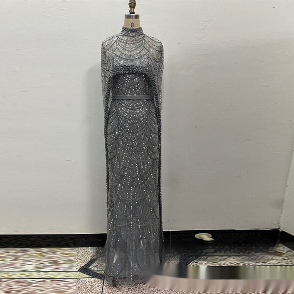 Pearl Embroidery Material Evening Party Dress