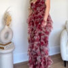Elegant Floral Ruffled Suspender Dress