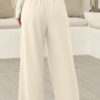 Beige Solid Color Textured Elastic Waist Wide Leg Pants