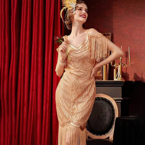 Gatsby Vintage Evening Dress 1920s Theme Party Sequin Fringe Dress
