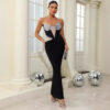 Fashionable sexy V-neck diamond chest cup mesh backless bandage dress