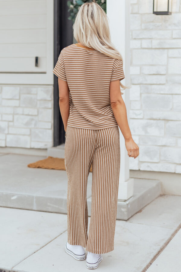 Sky Blue Stripe Crew Neck Tee Drawstring Waist Cropped Pants Set