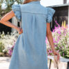 Red Sandalwood Frilled Detail Button Down Ruffle Short Sleeve Denim Mini Dress