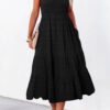 Rose Shirred Pleated Square Neck Sleeveless Midi Dress