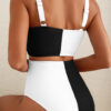 Black Corded Solid Square Neck Bikini Swimsuit
