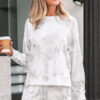 Beige Maple Camo Print Pullover Top and Elastic Waist Casual Short Set