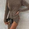 New hot stamping fashionable long sleeved dress casual party high neck dress