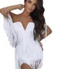 V-neck suspender shoulder length open back tassel elegant temperament bandage dress