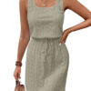 Four Leaf Clover Eyelet Textured Square Neck Drawstring Mini Dress