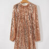 Gold Sequined Long Sleeve Cutout Back Mini Dress