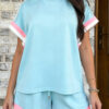 Bonbon Striped Trim Casual Tee Drawstring Shorts 2pcs Set