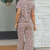 Pink Leopard Print Casual Tee and Pants 2pcs Outfit