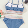 Dusk Blue Colorful Stitch Border Detail 2pcs High Waist Bikini Swimsuit