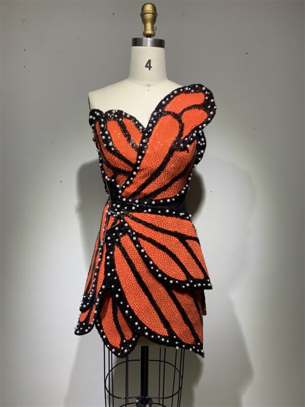 Fashionable irregular patchwork elegant beaded tight mini dress