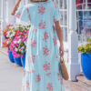Pink Notched Neck Flutter Short Sleeve Floral Print Maxi Dress
