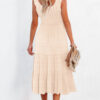 Rose Shirred Pleated Square Neck Sleeveless Midi Dress