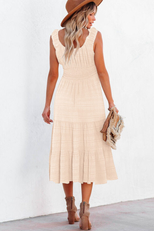 Rose Shirred Pleated Square Neck Sleeveless Midi Dress