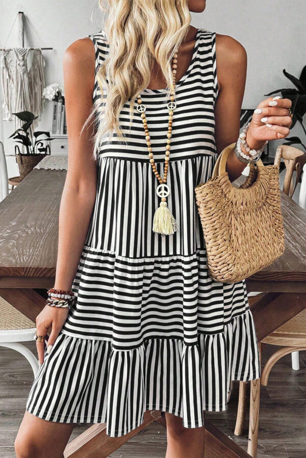 Sky Blue Stripe U Neck Sleeveless Loose Fit Mini Dress