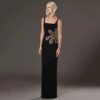 Black mesh diamond long sleeveless square neck high-end dress