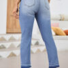 Dark Blue Whiskered Wash Raw Hem Cropped Jeans