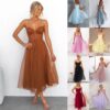 Elegant and sexy suspender mesh party evening dress