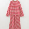 101728372-084da6b0f3c3cfc6.jpg Red Stripe Drop Shoulder Long Sleeve Top Lounge Pants 2pcs Set