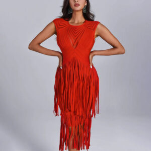 Backless fringe dress red sleeveless luxury bandage skirt hip-covering skirt