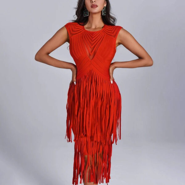 Backless fringe dress red sleeveless luxury bandage skirt hip-covering skirt