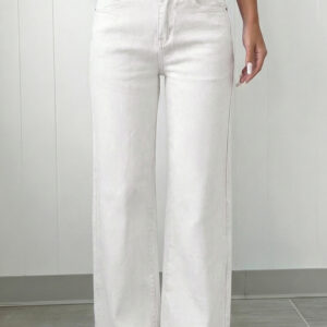 White 2-Button High Waist Wide Leg Jeans