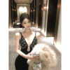 Rhinestone Metal Accessories Bandage Fitted Halter Dress