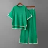 O-neck Short Sleeve Loose Sweater Casual Tops High Waist Pant 2 Piece Set
