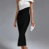 Bow Knot Single Shoulder Bandage Bodycon Midi Dresses