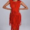 Backless fringe dress red sleeveless luxury bandage skirt hip-covering skirt