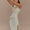 Sleeveless Pleated Slit Fitted Formal Gown