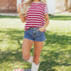 Red Stripe Patchwork Round Neck T Shirt