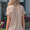 Khaki Dotted Print Cuffed Short Sleeve Shirt