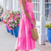Bonbon Solid Color Ruffle Trim High Waist Sleeveless Maxi Dress