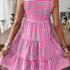 Sky Blue Stripe U Neck Sleeveless Loose Fit Mini Dress